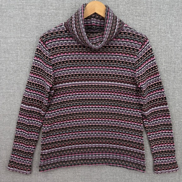 Sigrid Olsen Sweaters - Womens Multicolored Striped Turtleneck Cowl Sweater Long Texture Knit Sz S